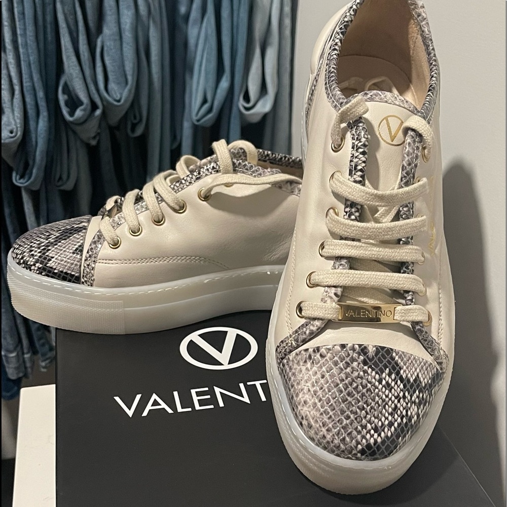 Dalia Cream embossed python leather sneakers